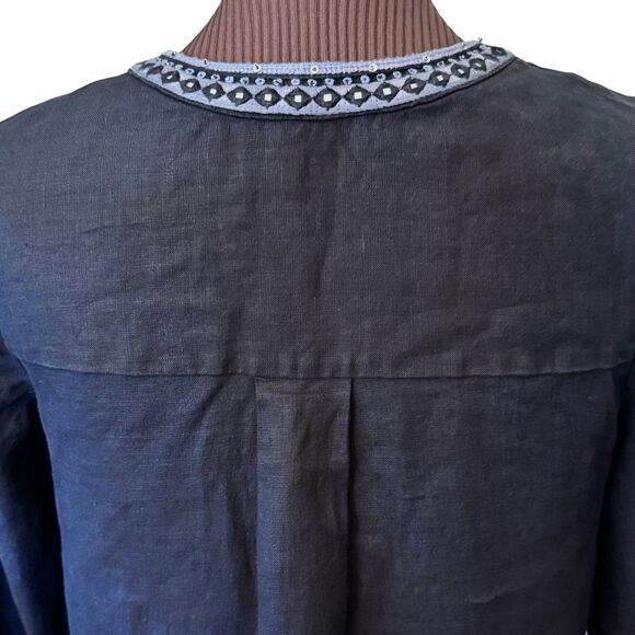 Chico's Embellished Linen Dress Dark Navy 3/4 Sleeves Knee Length Size 0 (US 4) - Picture 6 of 10